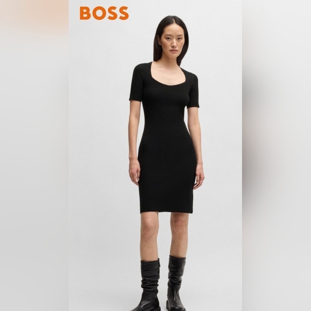 BOSS Slim-fit dress in ribbed stretch fabric